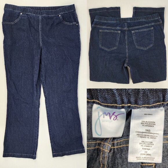 Just My Size Womens Plus 22/24W 3X 38x30 Pull On Elastic Waist Denim Jeans Pants - Picture 1 of 11